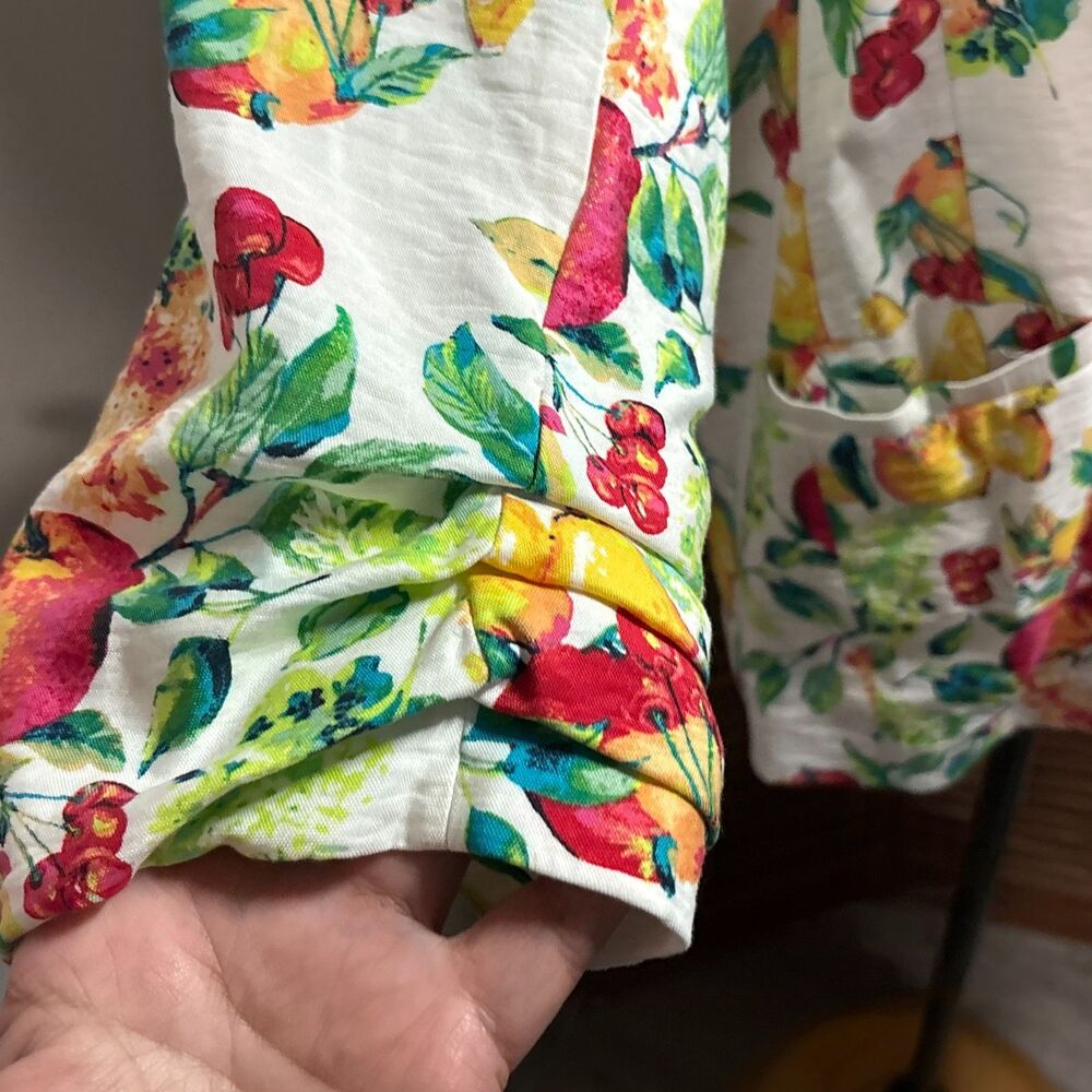 LC Lauren Conrad Ruched Sleeve Blazer Jacket Summer Novelty Print Plus Size XXL - Picture 10 of 16